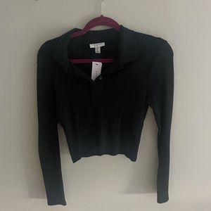 Women’s top shop black long sleeve polo